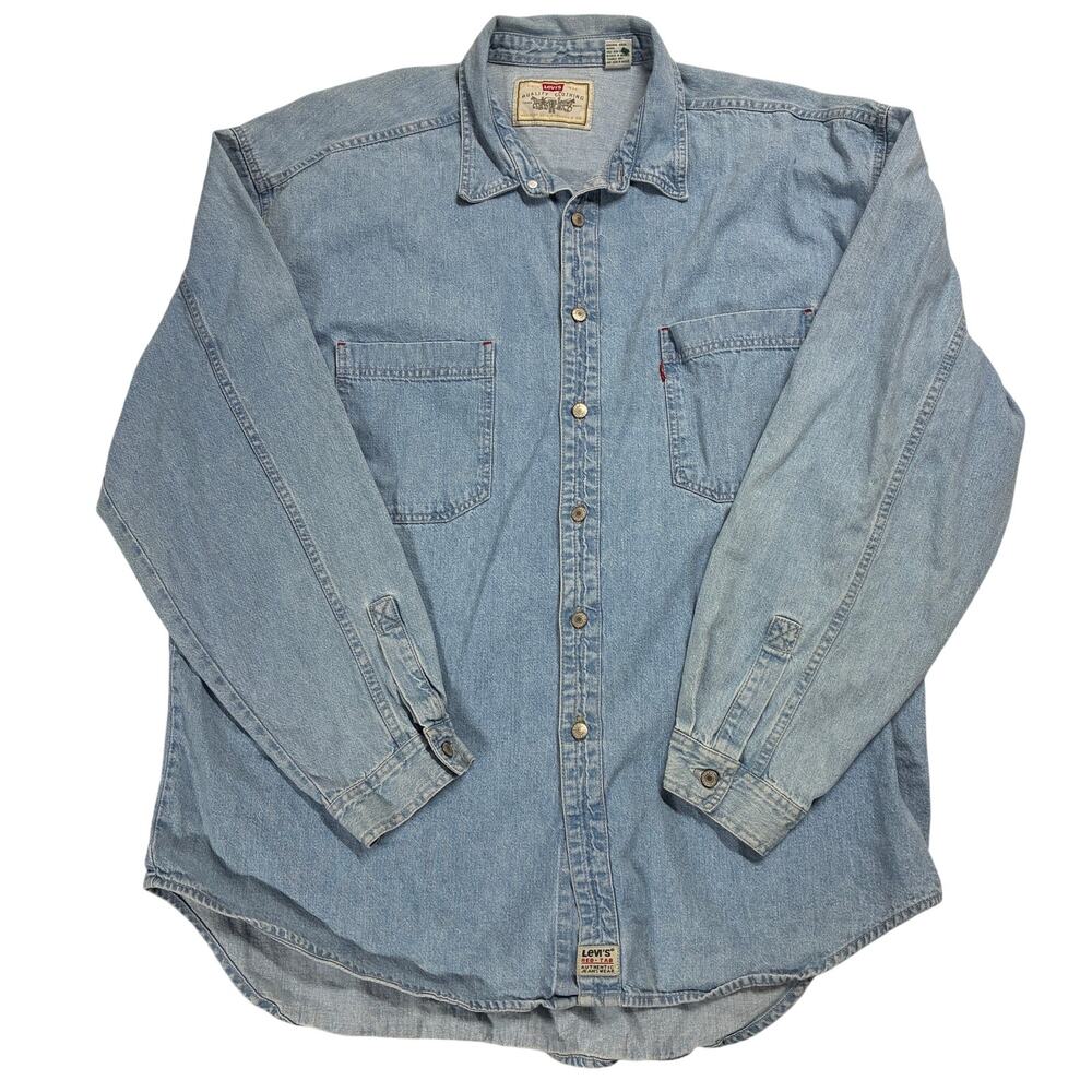 Vintage Levi's Shirt Mens XXL 2XL Blue Long Sleeve Red Tab Authentic Denim 90s